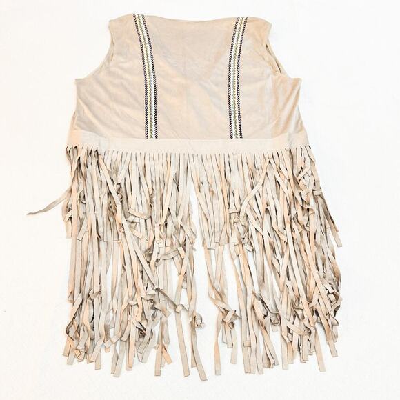 Kaktus Fringe Sleeveless Vest Cream Cowboy Hipster Size Large NWT - Picture 2 of 5